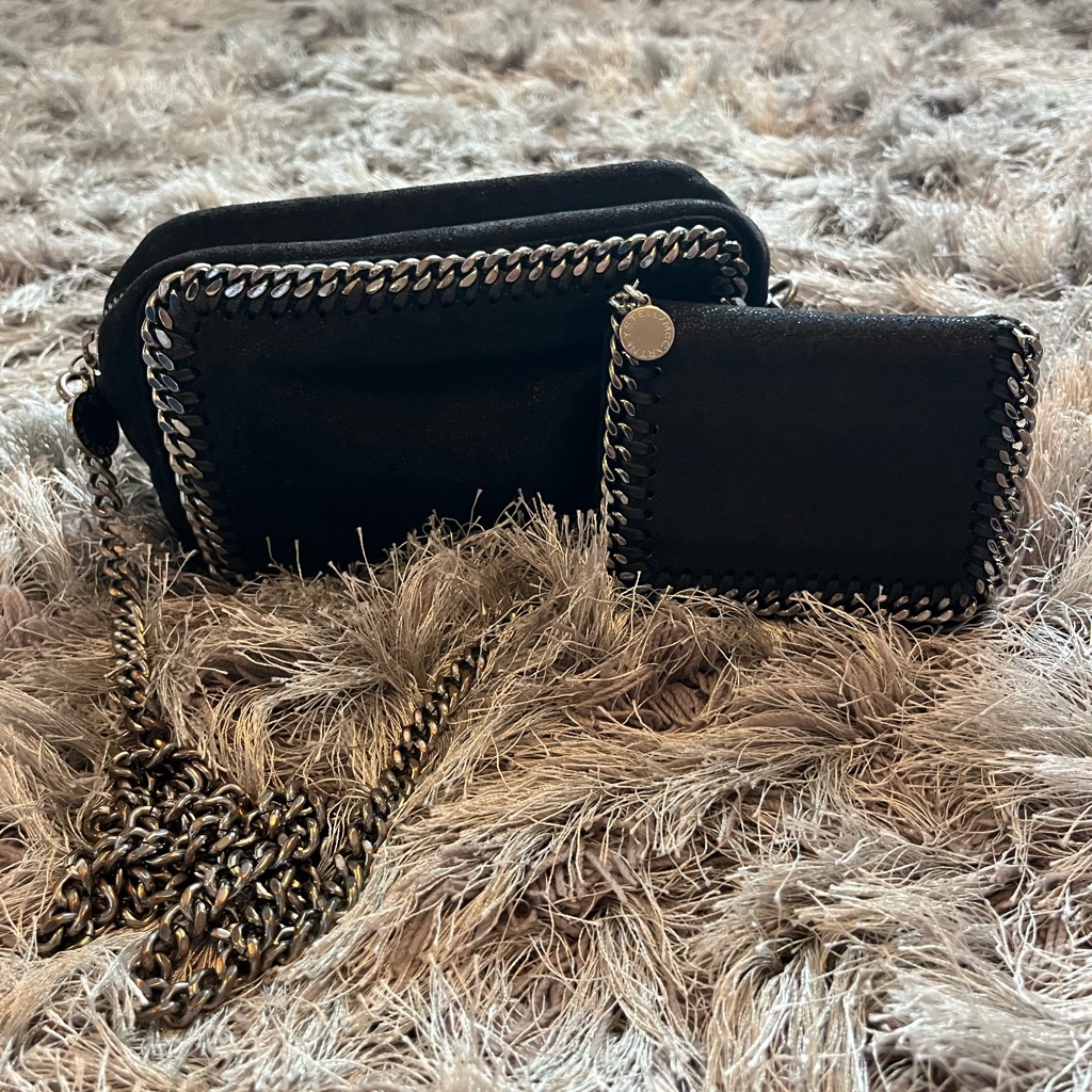 Stella Mccartney Black Chain Vegan Suede Crossbody Bag And Wallet
